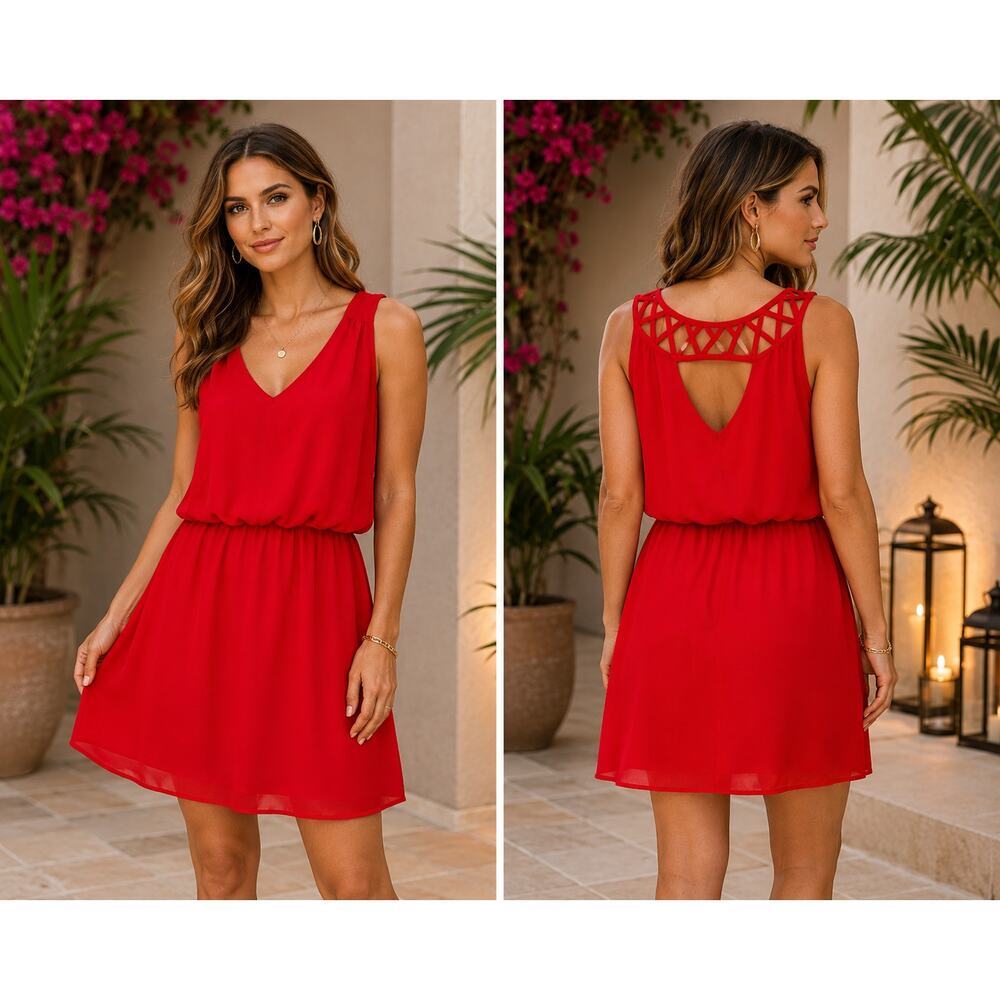Naked Zebra Bright Red Sleeveless Blouson Dress – Size Medium
